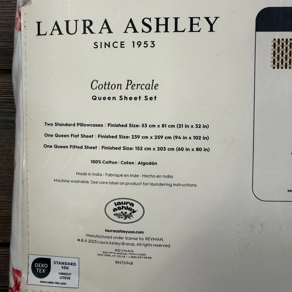 Laura Ashley Queen Sheet Set Cotton Percale‎ Bouncy Bows Red White 4pc A0007047